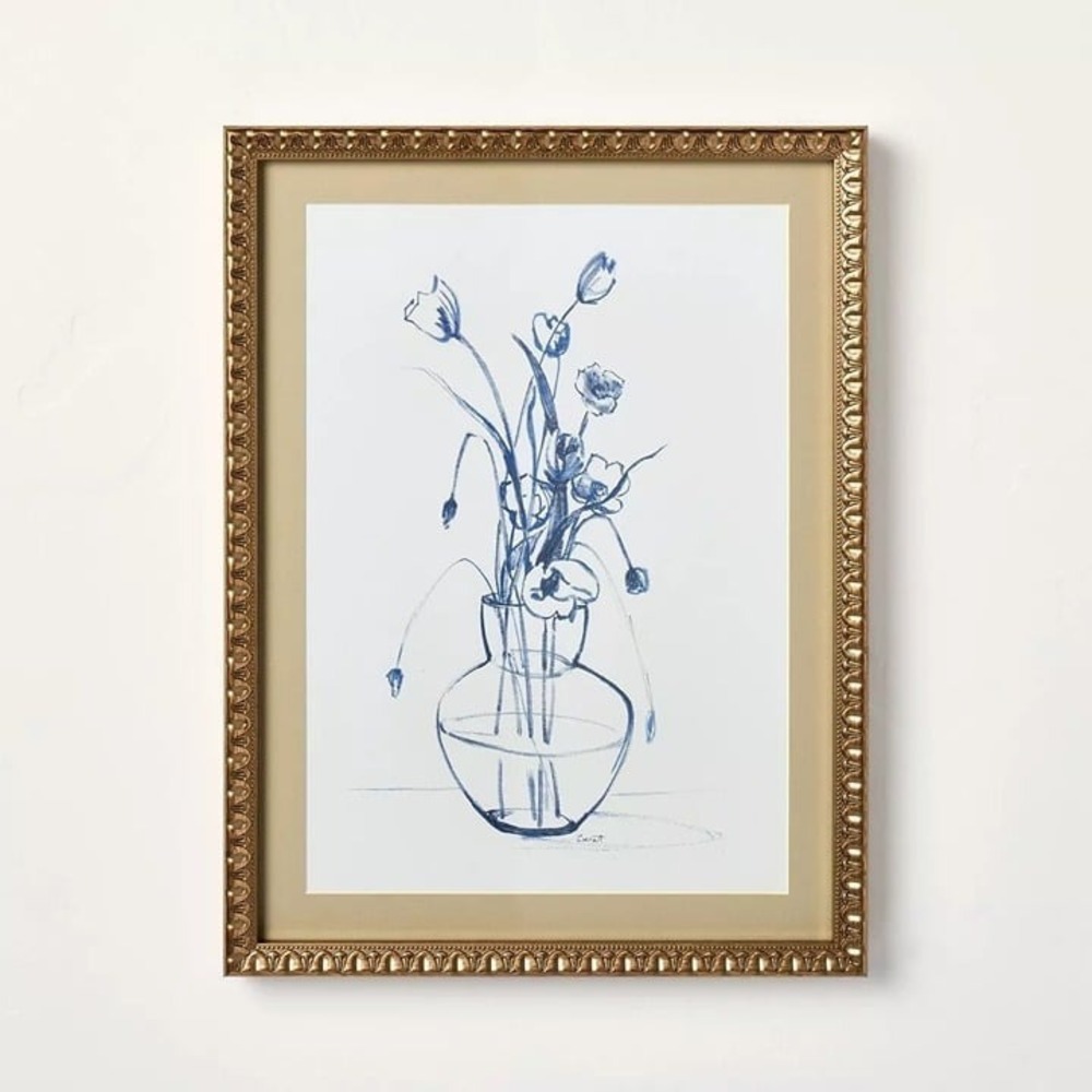 12x16 Blue Floral Sketch Framed Wall Art - Hearth & Hand Magnolia, Target 2025